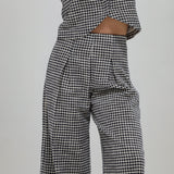 Vichy Pleated Pants Navy & White