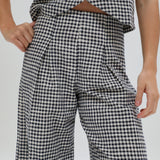 Vichy Pleated Pants Navy & White