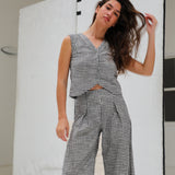 Vichy Pleated Pants Navy & White