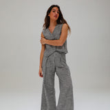 Vichy Pleated Pants Navy & White