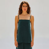 Thin Straps Cupro Silk Top Green