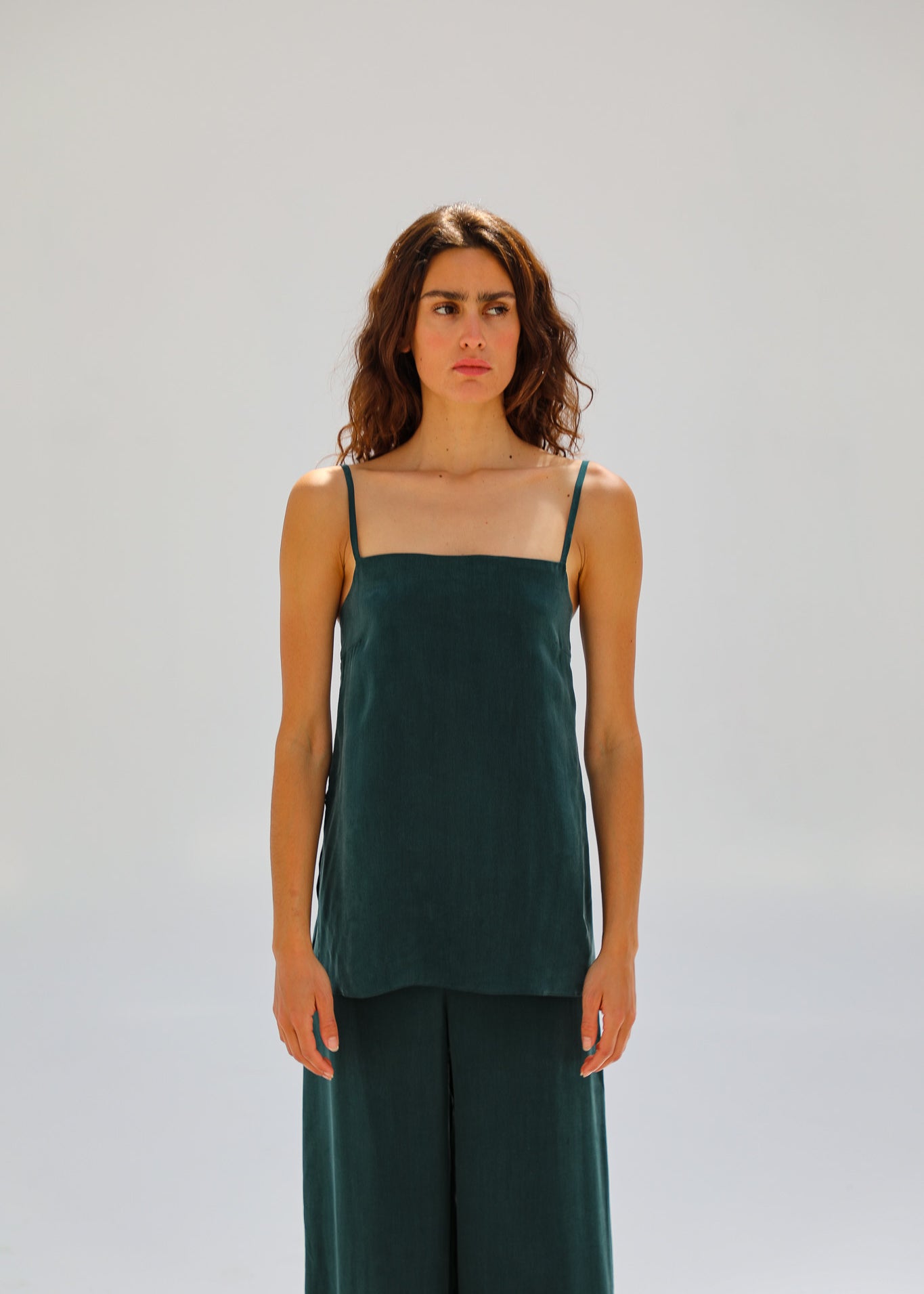 Thin Straps Cupro Silk Top Green