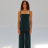 Thin Straps Cupro Silk Top Green