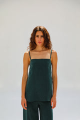 Thin Straps Cupro Silk Top Green