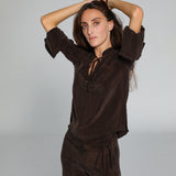 Lace Cupro Blouse Brown