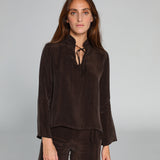 Lace Cupro Blouse Brown