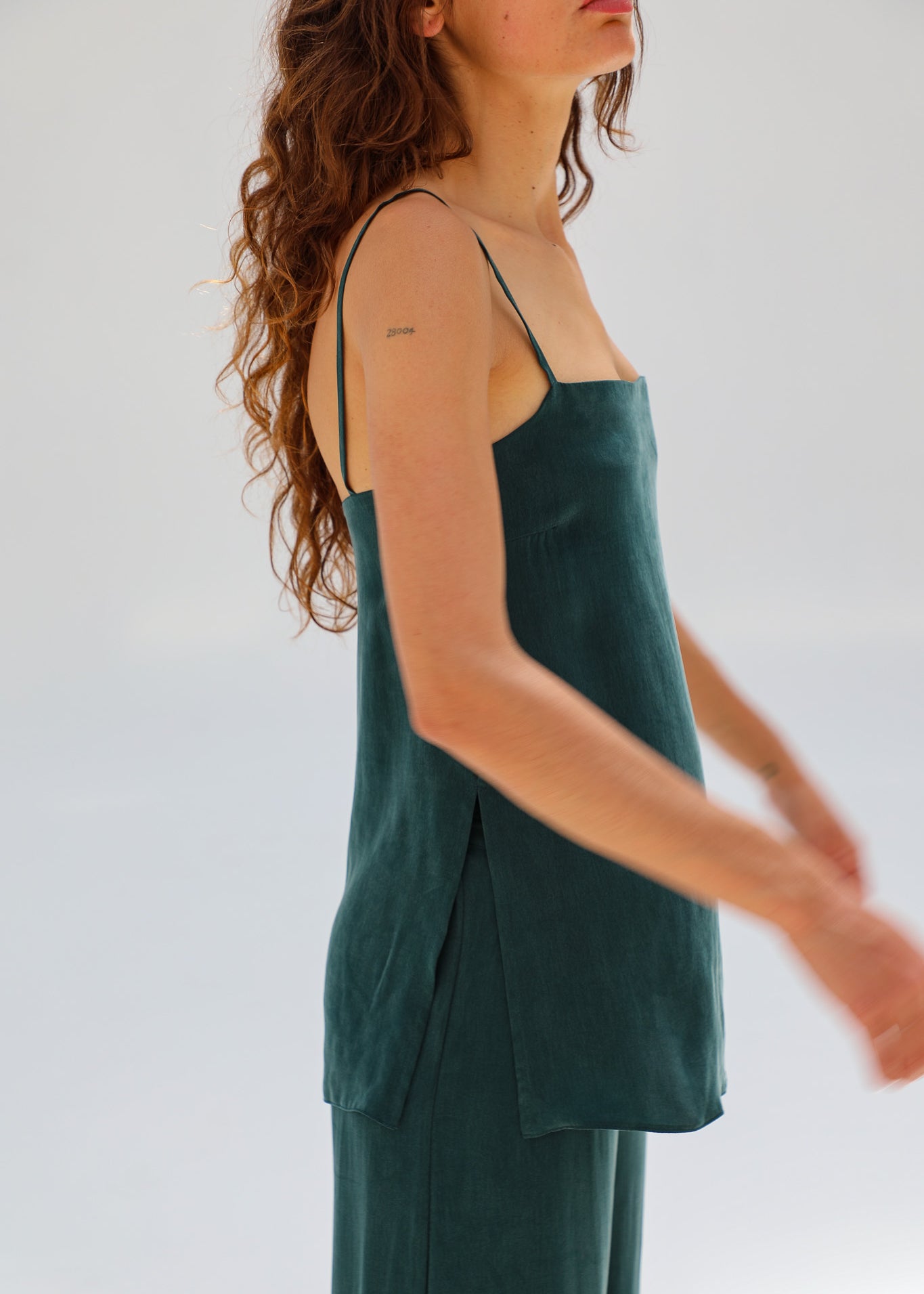 Thin Straps Cupro Silk Top Green