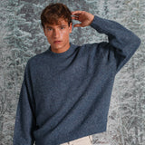 Round Knit Sweater Mottled Blue 