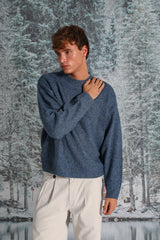 Round Knit Sweater Mottled Blue 