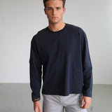 Soft Modern Long Trendy Side Pocket Dark Navy