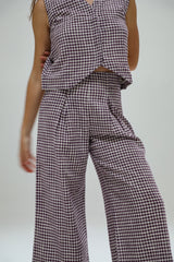Vichy Pleated Pants Purple & White