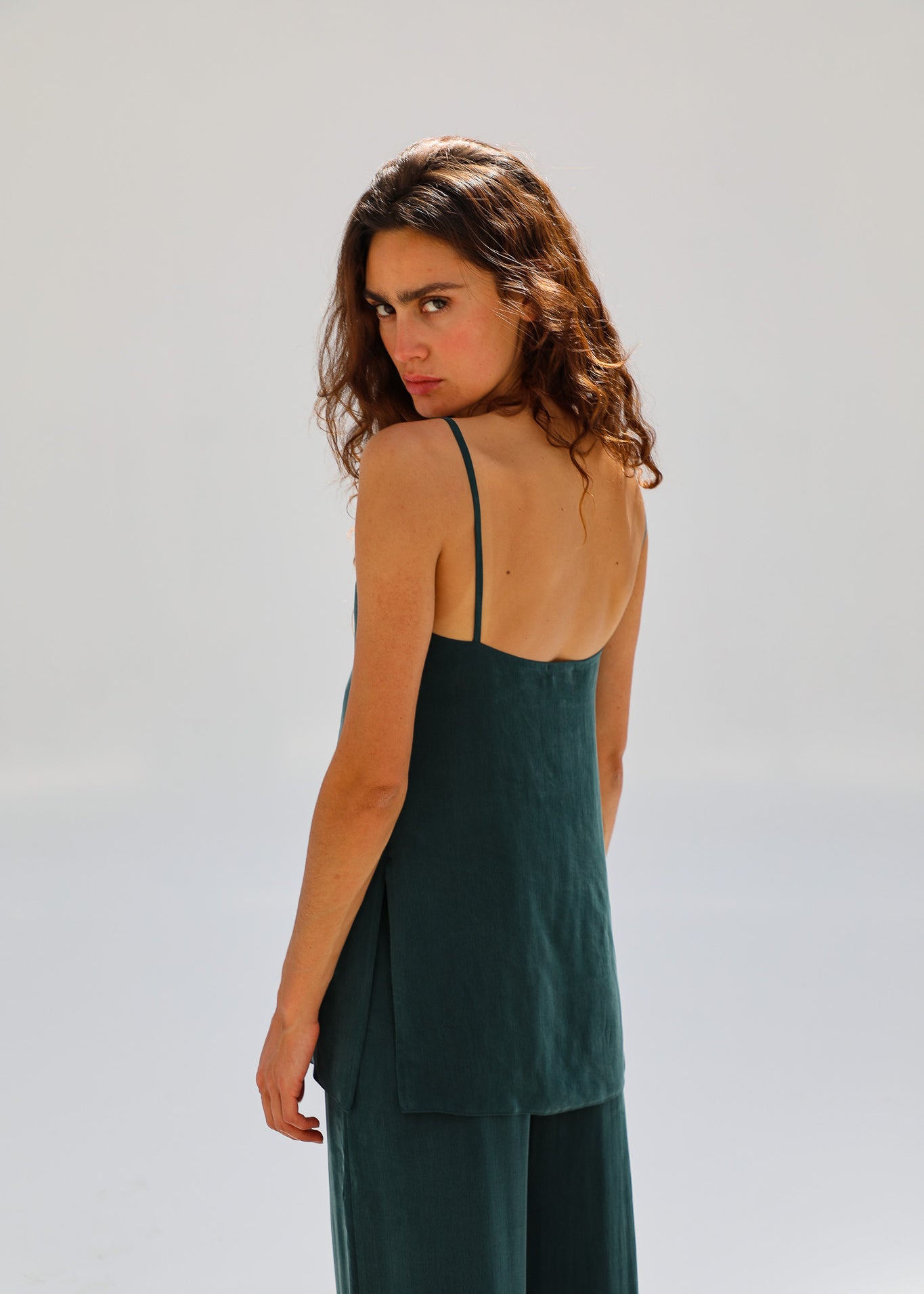 Thin Straps Cupro Silk Top Green