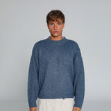 Round Knit Sweater Mottled Blue 