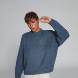 Round Knit Sweater Mottled Blue 