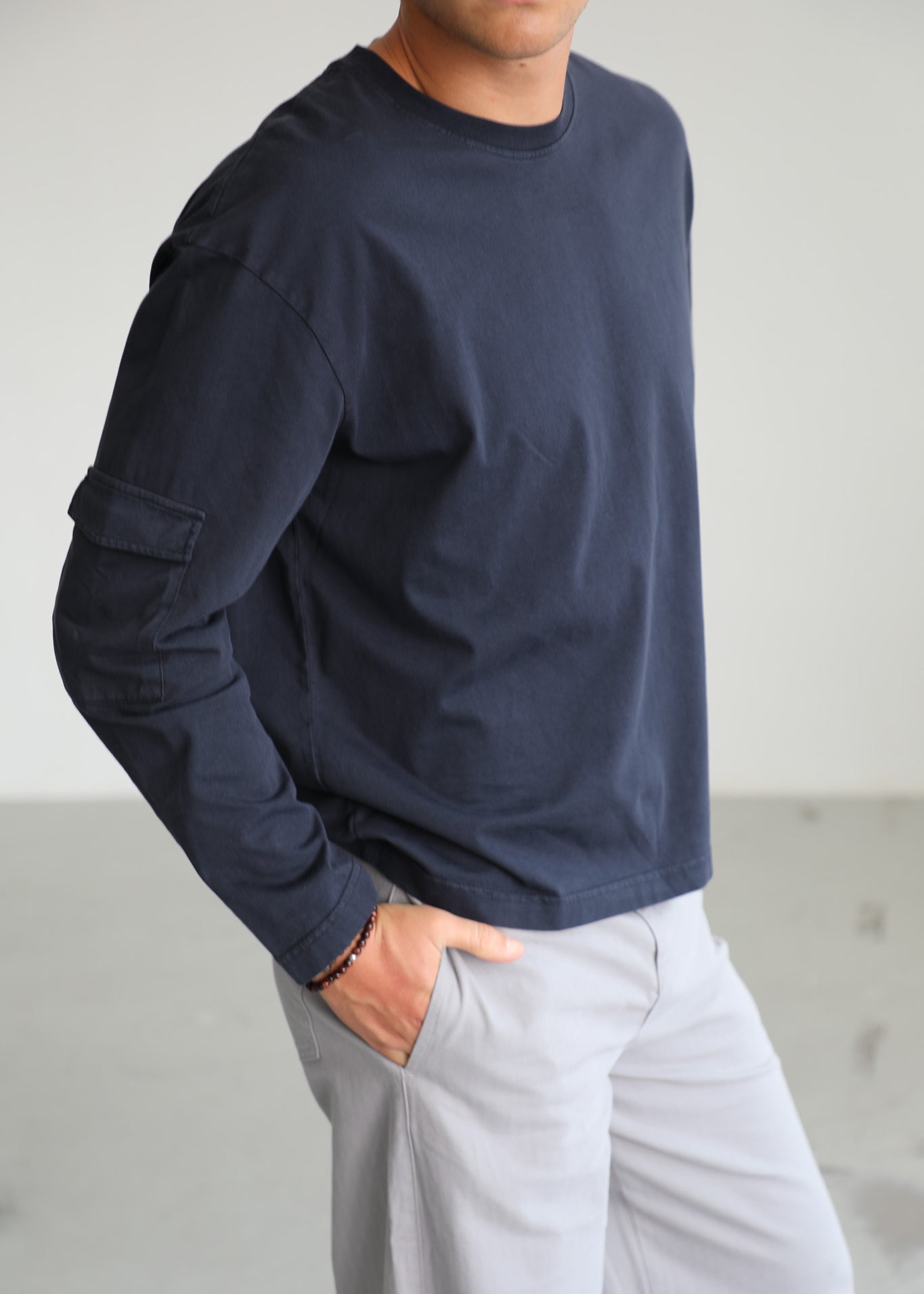 Soft Modern Long Trendy Side Pocket Dark Navy