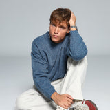 Round Knit Sweater Mottled Blue 