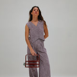 Vichy Pleated Pants Purple & White