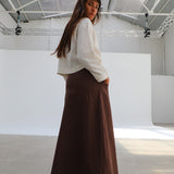 Buttons Long Linen Skirt Brown