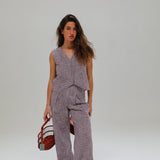 Vichy Pleated Pants Purple & White