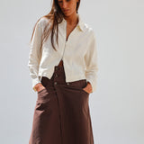 Buttons Long Linen Skirt Brown