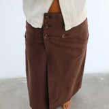 Buttons Long Linen Skirt Brown