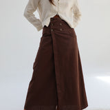 Buttons Long Linen Skirt Brown
