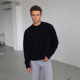 Round Knit Sweater Dark Navy