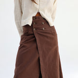 Buttons Long Linen Skirt Brown