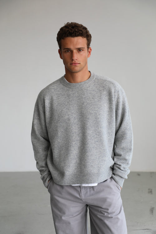 Round Knit Sweater Light Grey