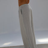 Linen Elastic Pants Light Grey