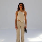Low Waist Linen Pants Beige