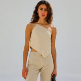 Asymmetric Linen Top Beige
