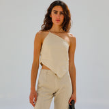 Low Waist Linen Pants Beige