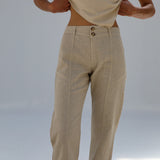 Low Waist Linen Pants Beige