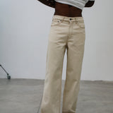 Wide Denim Seams Pants Beige