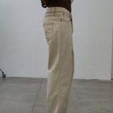 Wide Denim Seams Pants Beige