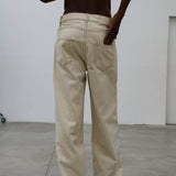 Wide Denim Seams Pants Beige