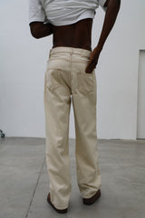 Wide Denim Seams Pants Beige