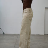 Wide Denim Seams Pants Beige