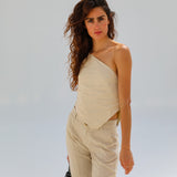 Asymmetric Linen Top Beige