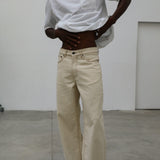 Wide Denim Seams Pants Beige