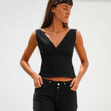 Linen Low Waist Elastic Detail Pants Black