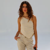 Asymmetric Linen Top Beige