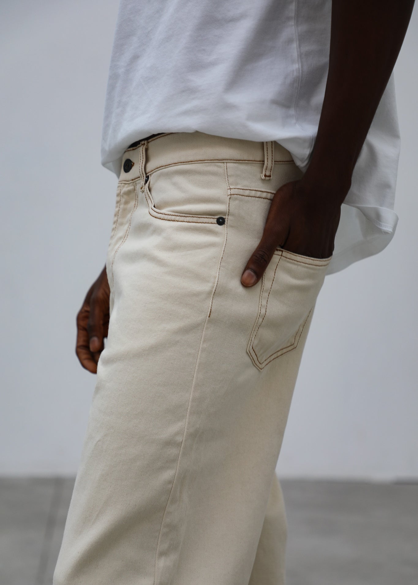 Wide Denim Seams Pants Beige