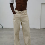Wide Denim Seams Pants Beige