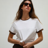 Short Ringer T-Shirt Brown & White