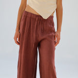 Linen Elastic Pants Burgundy