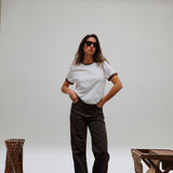 Short Ringer T-Shirt Brown & White