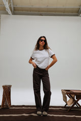 Short Ringer T-Shirt Brown & White