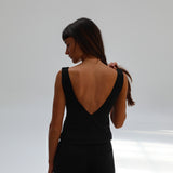Linen V Neck Top Black